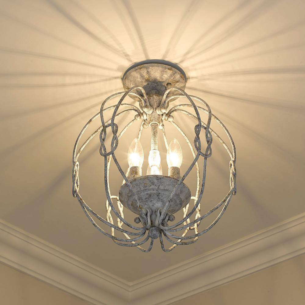 Oyster White Steel Globe Semi-Flush Light Fixture