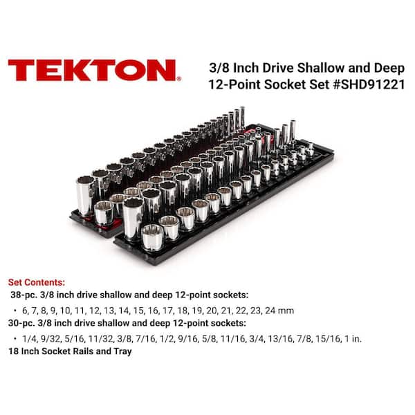 3/8 in. Drive 12-Point Socket Set with Rails (1/4 in.-1 in., 6 mm-24 mm) (68-Piece)