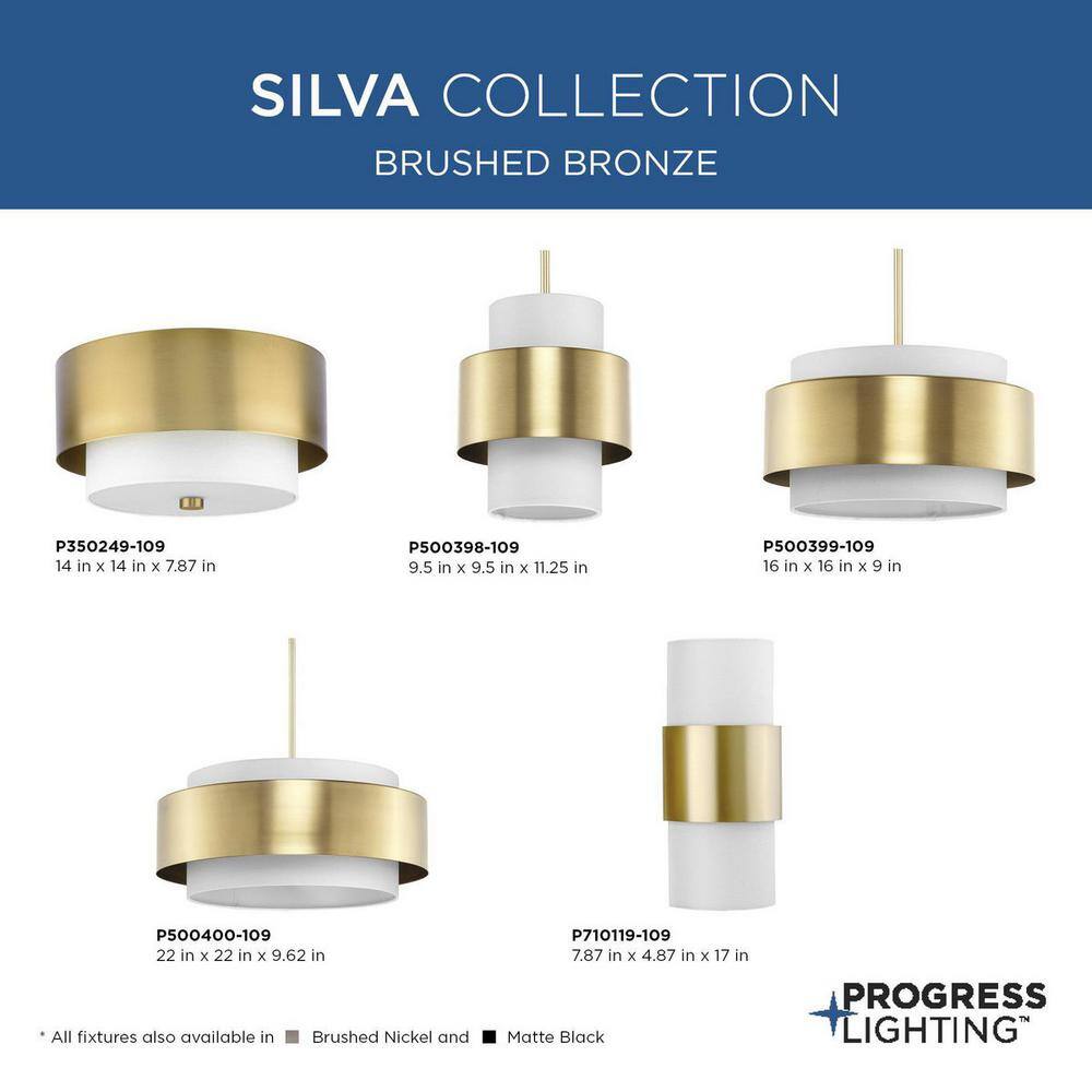 Silva Brushed Bronze 16" Drum Pendant Light with Glass Shade