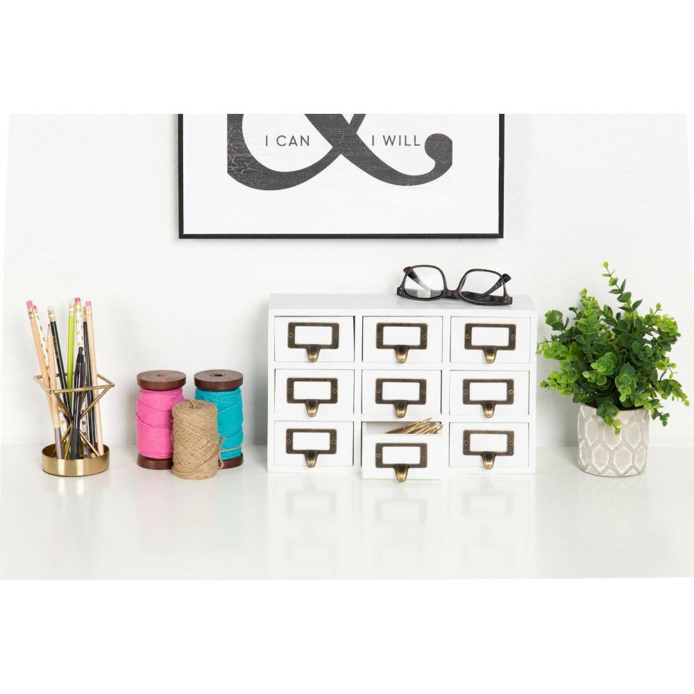 White Wood Apothecary Desk Drawer Set with 9 Drawers