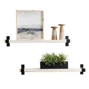 Industrial Wrap 36 in. W x 6 in. D White Pine Wood Set of 2-Decorative Wall Shelf with Brackets