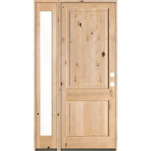 50 in. x 96 in. Rustic Knotty Alder Unfinished Left-Hand Inswing Prehung Front Door with Left-Hand Full Sidelite