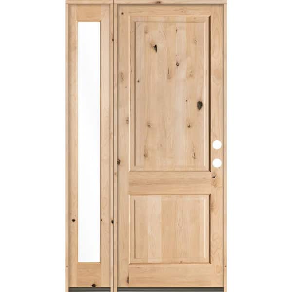 Krosswood Doors 56 in. x 96 in. Rustic Knotty Alder Unfinished Left-Hand Inswing Prehung Front Door with Left-Hand Full Sidelite