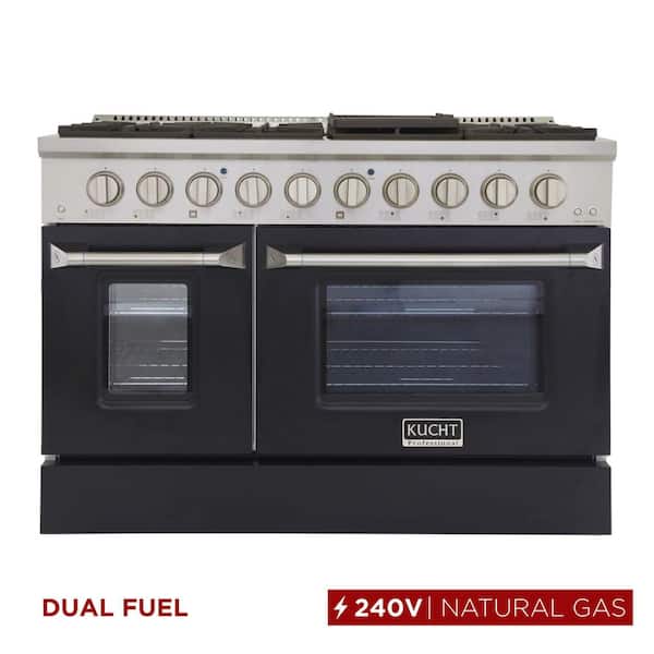 48 in. 6.7 cu. ft. Double Oven Dual Fuel Range with Gas Stove and Electric Oven with Convection Oven in Black