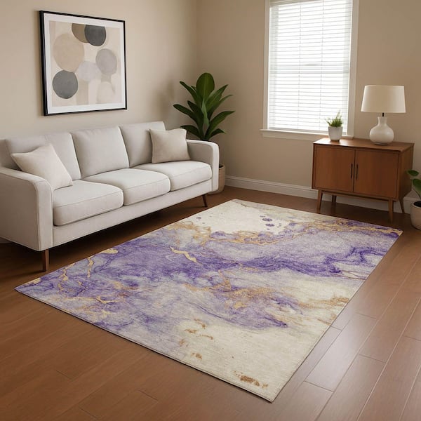 Mayfield Premium Machine Washable Abstract AMF1794 Purple 5 ft. x 7 ft. 6 in. Area Rug