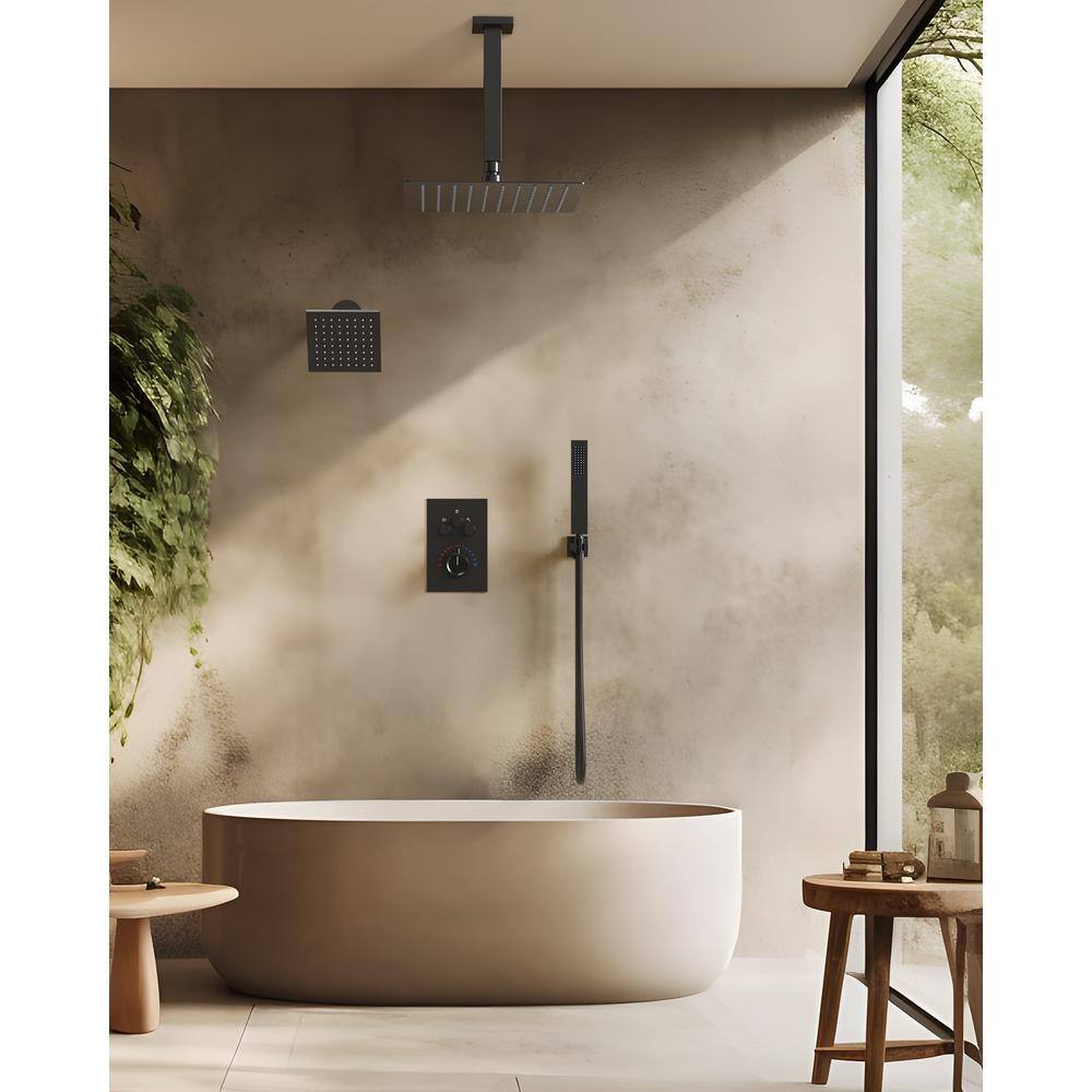 Matte Black Dual Mount Rainfall Shower System with Handheld Spray