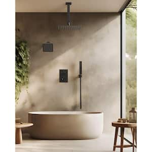 His and Hers Showers 7-Spray 12 in. Thermostatic Cartridge Wall Bar Shower Kit in Matte Black Valve Included