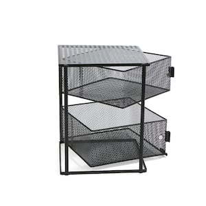 Rotating All Purpose 2 Tier Shelf, Baskets, Drawers with Magnets, Black