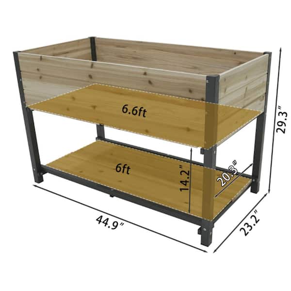 Tunearary 45 in. Log Colour Outdoor Garden Solid Wood Planting Bed with Stand and Storage Shelf