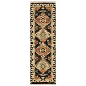 Lillian Navy/Multi-Colored 2 ft. x 6 ft. Oriental Tribal Medallion Wool/Nylon Blend Fringed-Edge Indoor Runner Area Rug