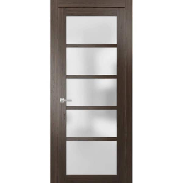 36 in. x 96 in. Right-Hand/Inswing Solid Frosted Glass Chocolate Ash Wood Single Prehung Interior Door with Hardware