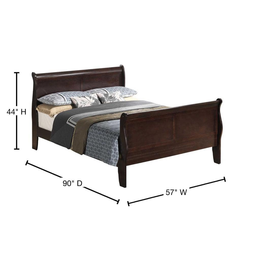 Cappuccino Full Wood Platform Bed with Upholstered Headboard