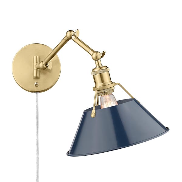 Golden Lighting Orwell 10 in. 1-Light Brushed Champagne Bronze and Matte Navy Plug-In or Hardwired Swing Arm for Bedroom and Foyer