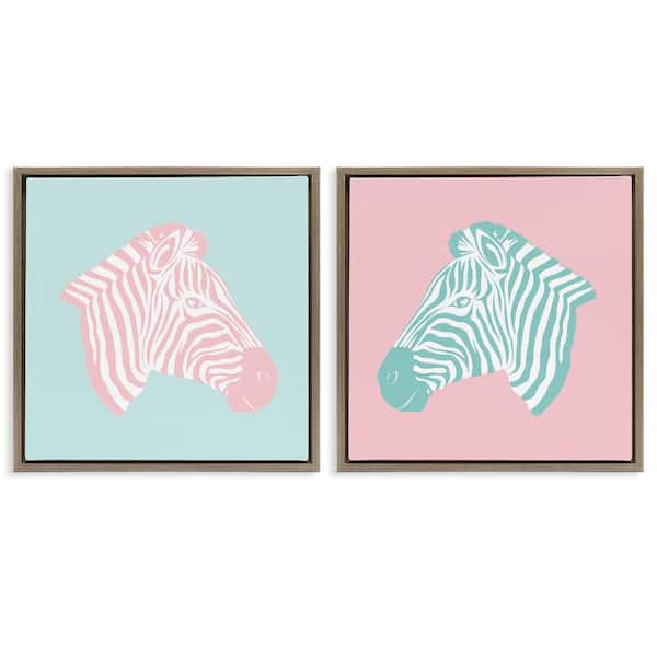 Stupell Industries Sweet Pink and Teal Zebras by Martina Pavlova 2-Pieces Brown Floater Frame Animal Graphic Art Print 18 in. x 18 in.
