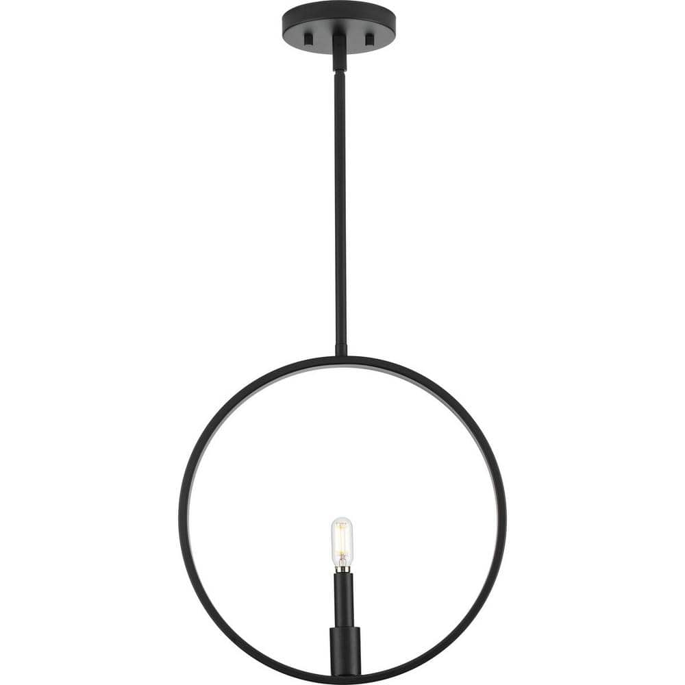 Breckenridge Matte Black Circular Frame Pendant Light with Candle Accent