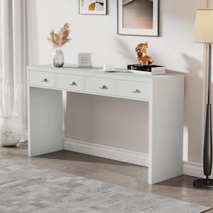 Minimalist 52 in. White Rectangle MDF Console Table with 4-Drawers, Metal Handles for Entry Way, Living, Dining Room
