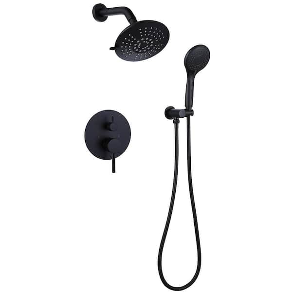 HOMEMYSTIQUE Single Handle 1-Spray Round Shower Faucet 2.5 GPM with Adjustable Heads in Black, Wall Bar Shower Kit (Valve Included)
