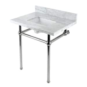 Fauceture 30 in. Marble Console Sink Set with Brass Legs in Marble White/Polished Nickel