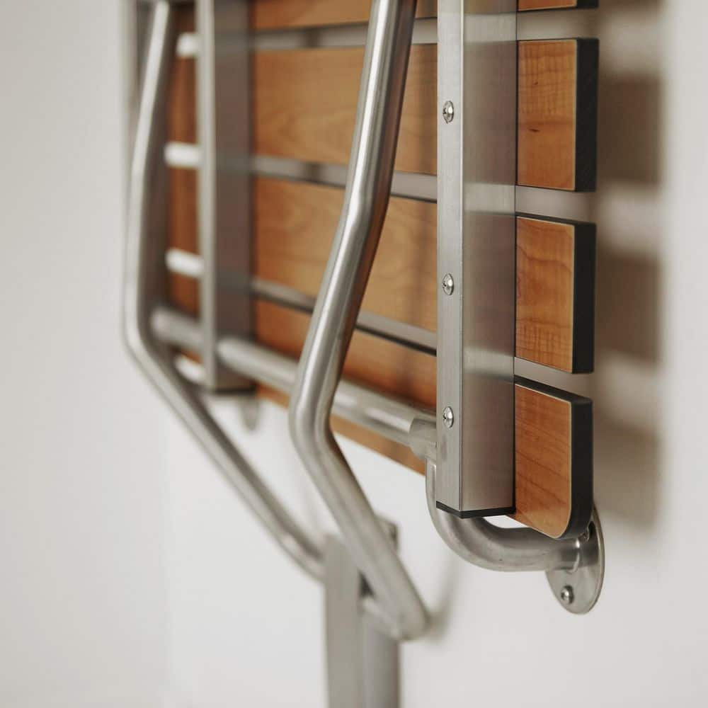 Teak and Stainless Steel Wall-Mounted Folding Shower Bench