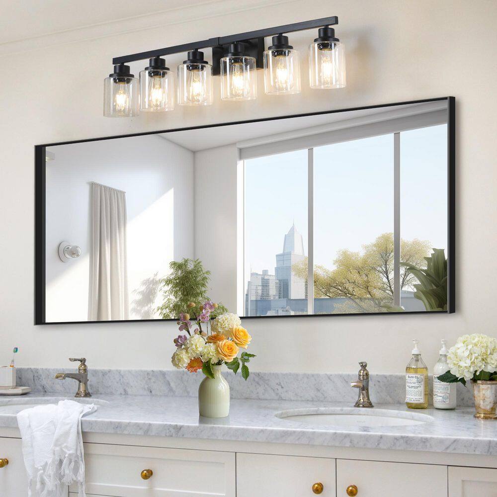37 in. 6 Light Bathroom Vanity Light, Matte Black Modern Wall Sconce for Mirror Dressing Room, Bulbs not Included price history on PriceWatchPro