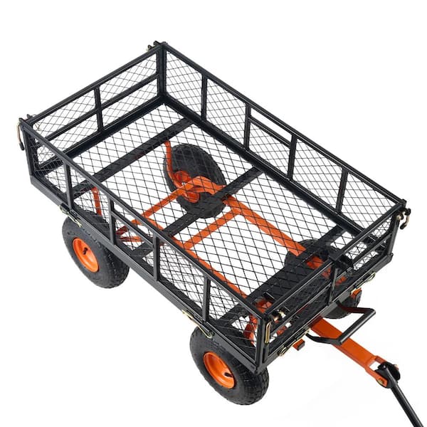 Heavy-Duty Metal Garden Cart 400 lb. Capacity, Convertible Utility Wagon with 10 in. Wheels and Dump Function