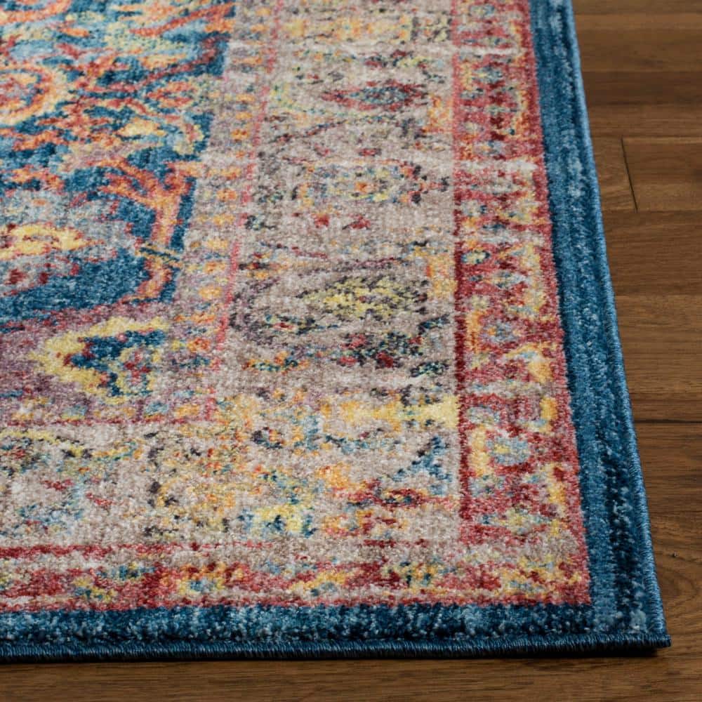 Blue and Light Grey Rectangular Synthetic Easy Care Area Rug, 10' x 14'
