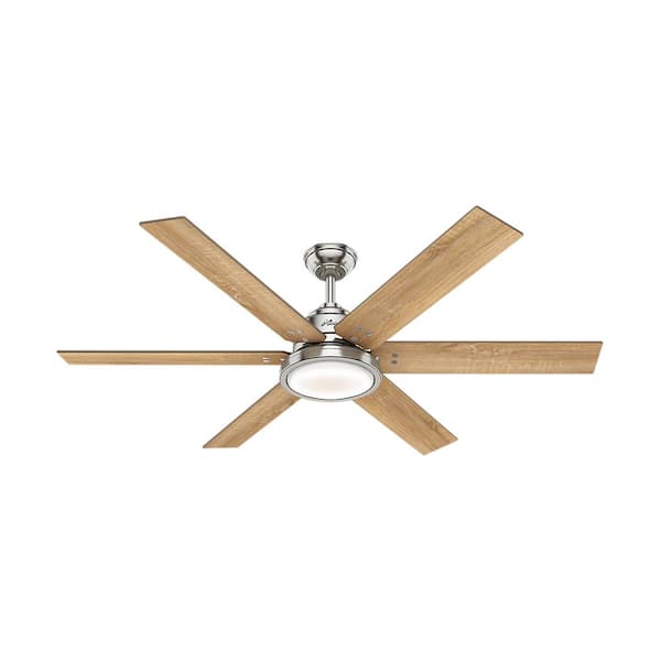 Warrant 60 in. Integrated LED Indoor Brushed Nickel Ceiling Fan with Light and Wall Switch