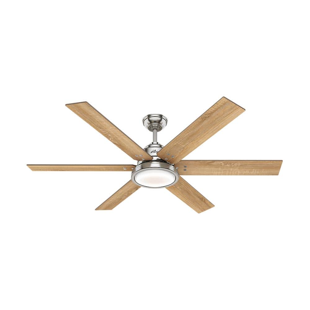 Hunter 60" Rustic Farmhouse Ceiling Fan with LED Light, Nickel Finish
