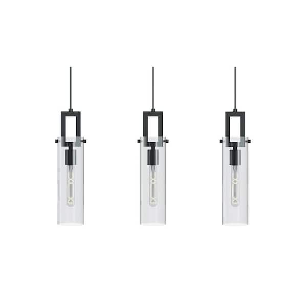 Houston 60-Watt 3-Light Pendant Light Black with Clear Glass Shade