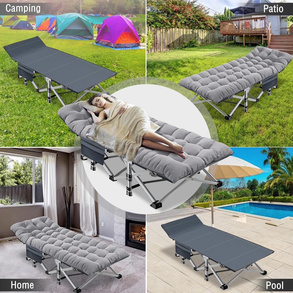 Gray Steel Folding Camping Cot with Oxford Mattress