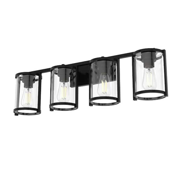 Hunter Astwood 33.25 in. 4-Light Matte Black Vanity Light with Clear Glass Shades Bathroom Light