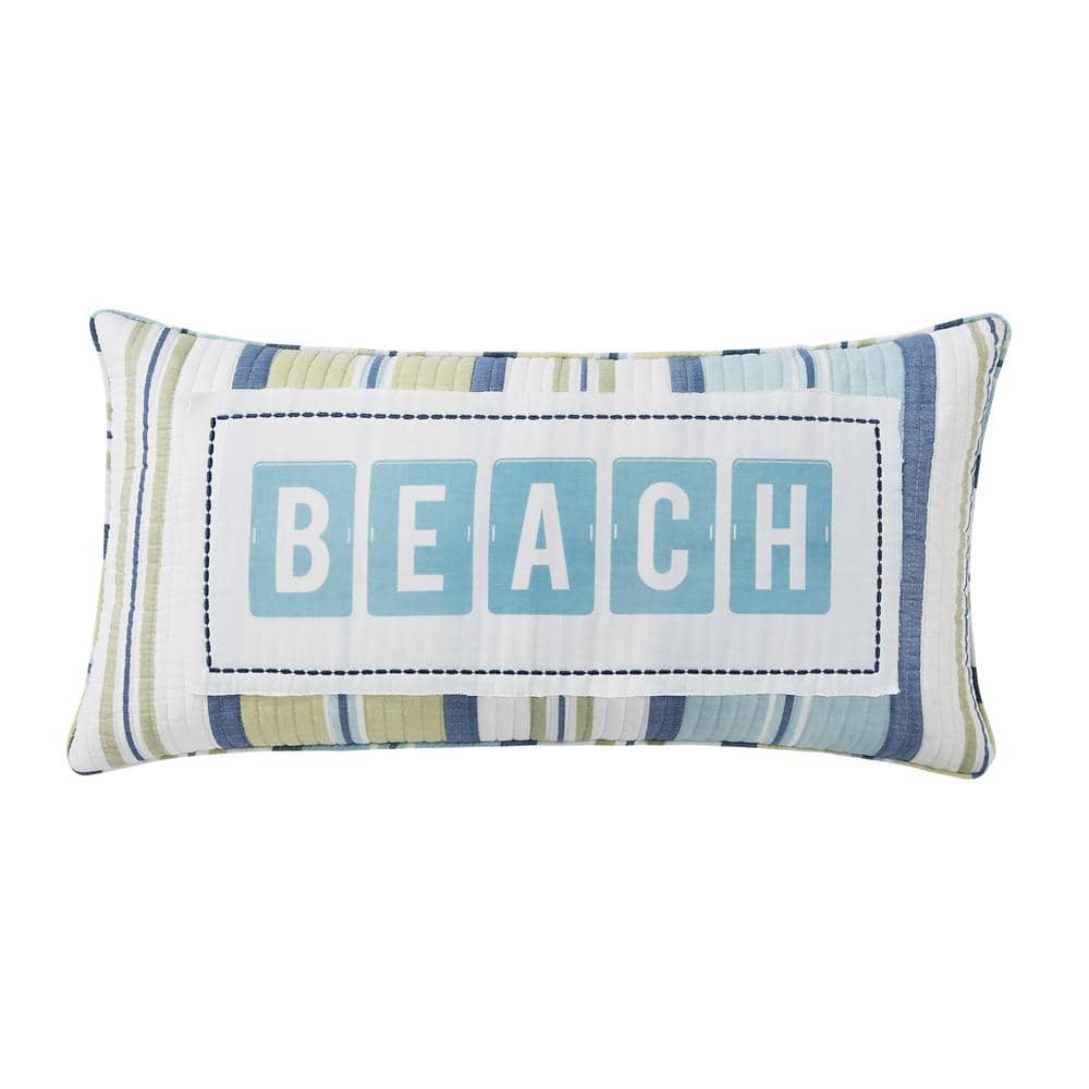 LEVTEX HOME Bayport Green, Blue and White Stripe, BEACH Print Appliqued