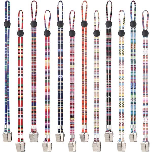 12 Pcs Adjustable Coarse Cotton Bib Clips with Metal Holders and Neck Chains for Adult Napkin Holders