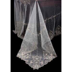 80 in. x 80 in. Exquisite Heart Lace Embroidered Tablecloth with Beaded Accents