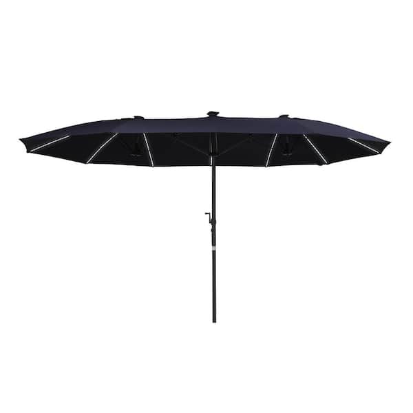 Mondawe 15 ft. Double Side Market Patio Umbrella in Navy Blue with Fiberglass Ribs, 360° Illumination for Balcony, Yard
