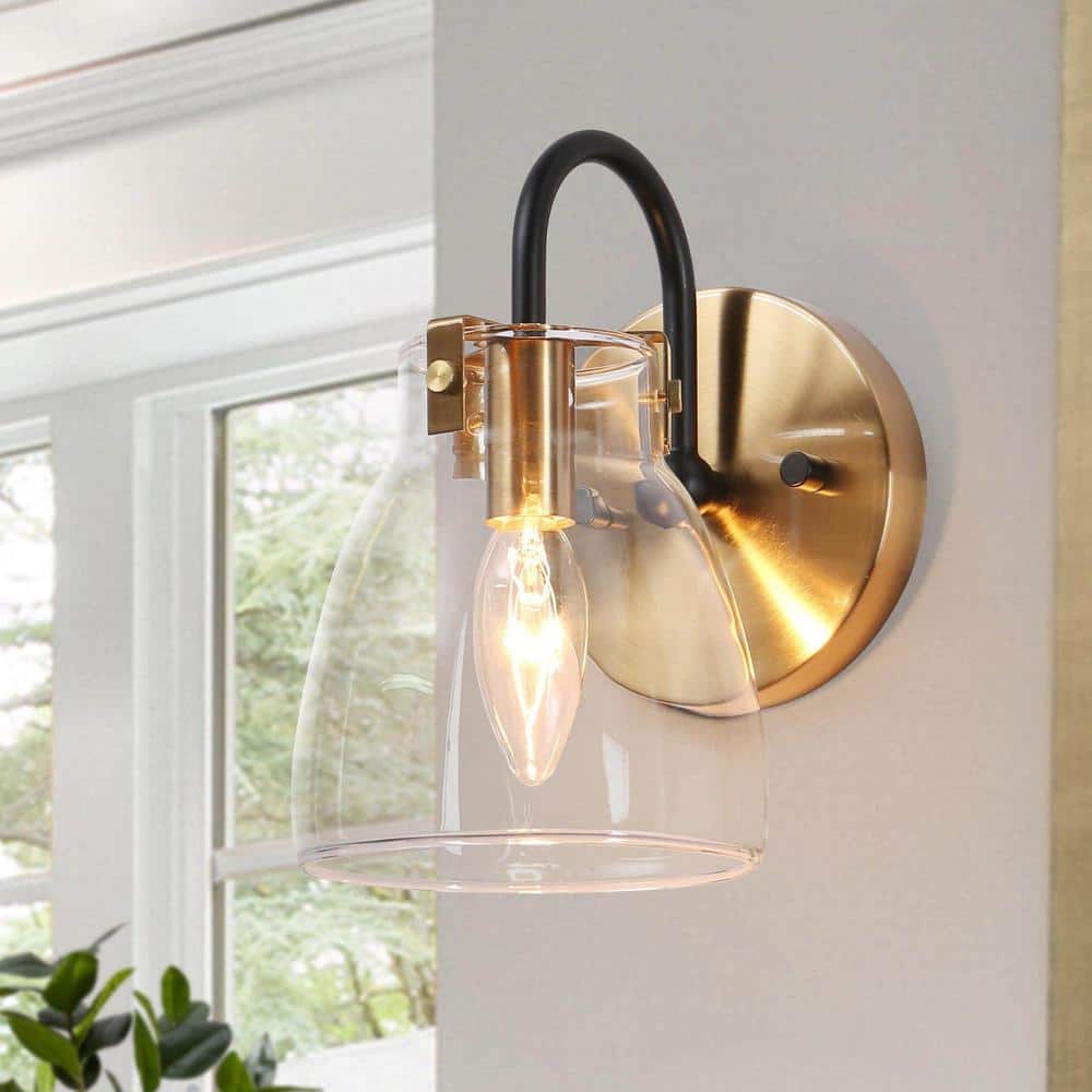 Uolfin Modern Gold Wall Sconce Light, 1-Light Traditional Bell Hallway  Seeded Glass Wall Light Suitable for Small Area YIEBARUO4581I7 - The Home  Depot