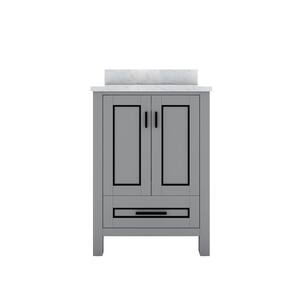 STYLE2 24 in. W x 22 in. D x 35 in. H Ceramic Sink Freestanding Bath Vanity in Gray with Carrara White Marble Top