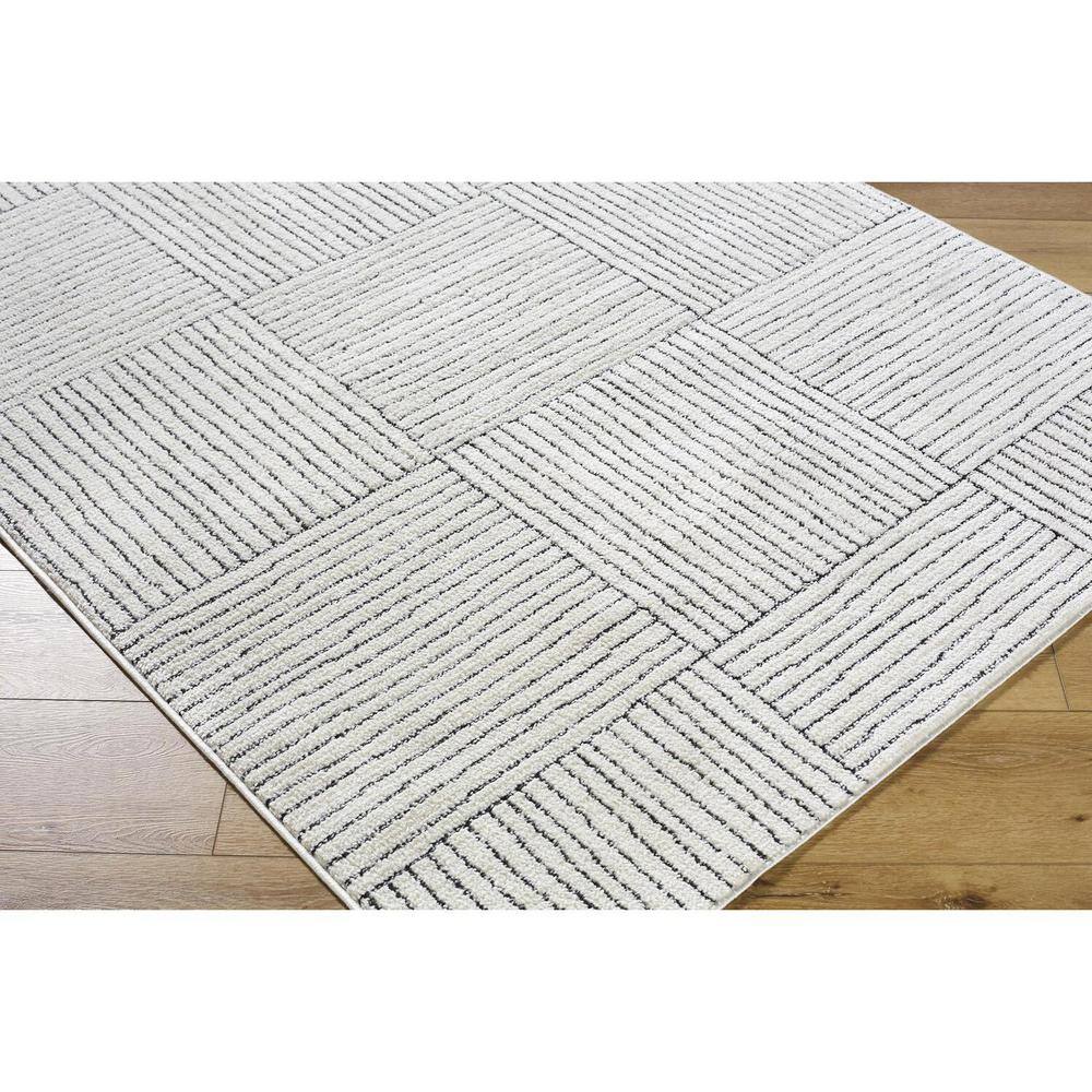 Ivory and Black Rectangular Synthetic Area Rug, 8' x 10'