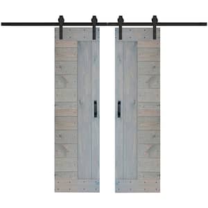 L Series 48 in. x 84 in. French Gray Finished Solid Wood Double Sliding Barn Door with Hardware Kit - Assembly Needed