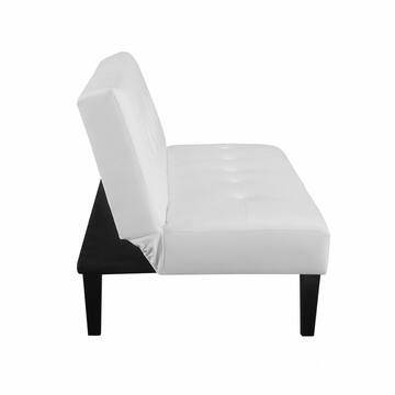 White Futon Sofa Bed, Faux Leather Futon Couch, Sofa Bed Couch Convertible with Wooden Legs, Button Tufted Futon Bed