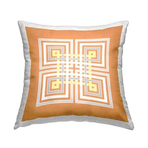 Orange Greek Key Pattern Orange Square Outdoor Throw Pillow