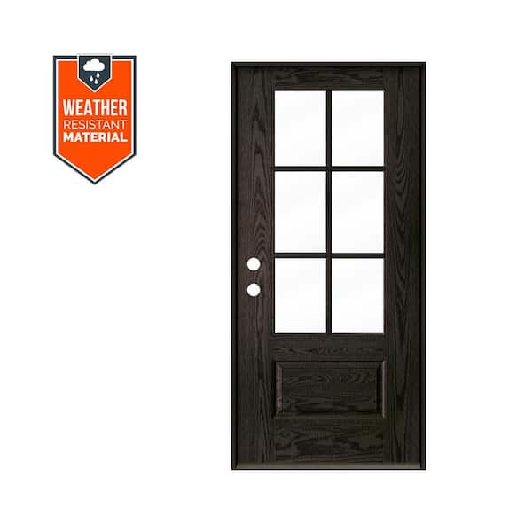 Krosswood Doors 36 in. x 79 in. Insulated 6 Lite Clear Glass Right-Hand/Inswing Black BG Stain Wood-like Fiberglass Prehung Front Door