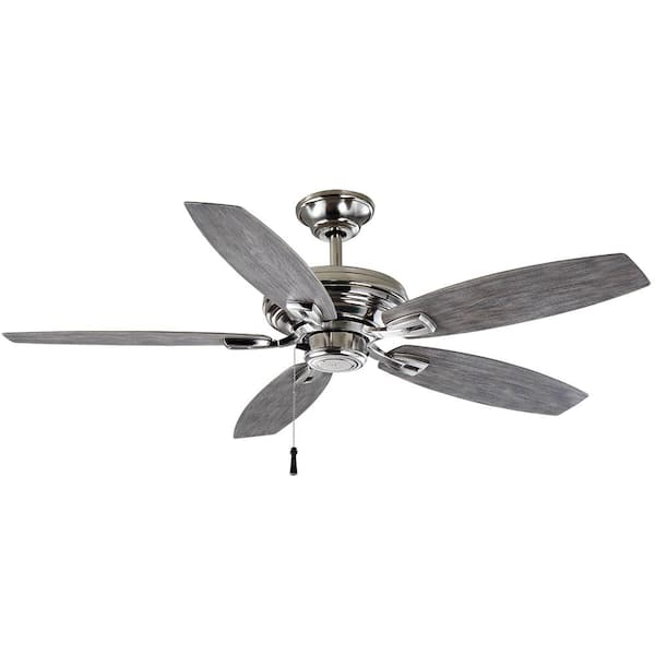 Hampton Bay North Pond 52 in. Indoor/Outdoor Polished Nickel Ceiling Fan with Downrod and Reversible Motor; Light Kit Adaptable