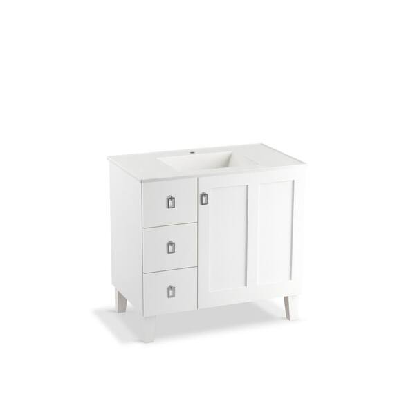 KOHLER Poplin 36 in. Vanity in Linen White with Vitreous China Vanity Top in White