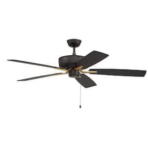 Pro Plus 52 in. Indoor Dual Mount 3-Speed Reversible Motor Ceiling Fan in Flat Black and Satin Brass Finish