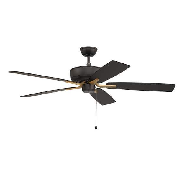 CRAFTMADE Pro Plus 52 in. Indoor Dual Mount 3-Speed Reversible Motor Ceiling Fan in Flat Black and Satin Brass Finish