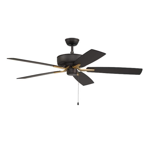 Pro Plus 52 in. Indoor Dual Mount 3-Speed Reversible Motor Ceiling Fan in Flat Black and Satin Brass Finish