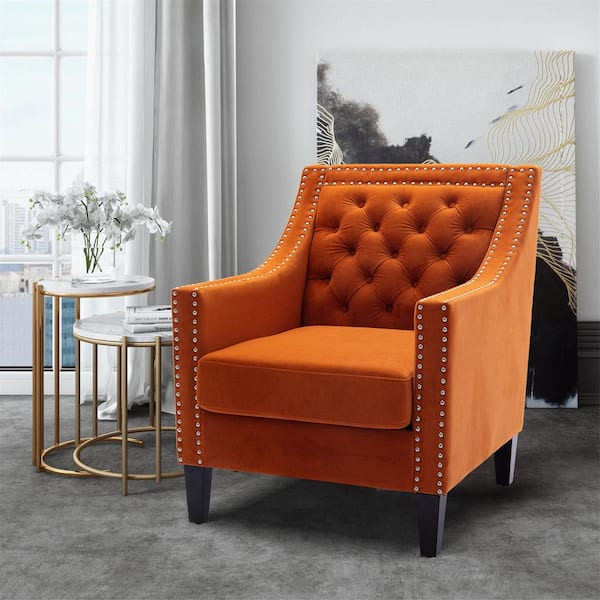 Orange Velvet Accent Armchair With