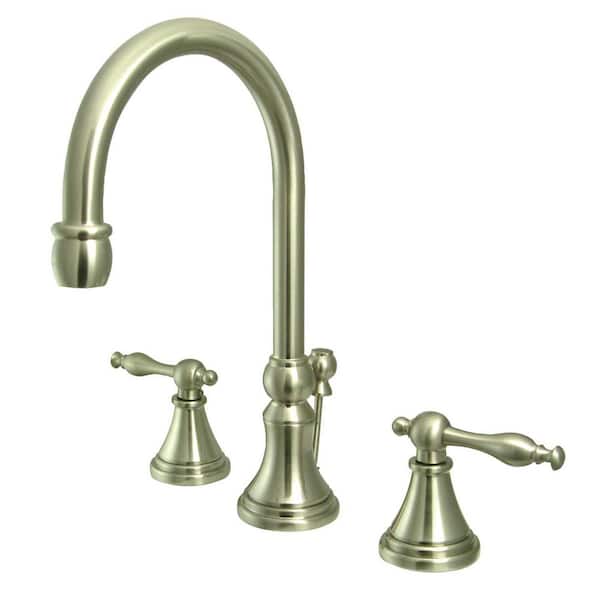 Kingston Brass Governor 8 in. Widespread 2-Handle Bathroom Faucets with Brass Pop-Up in Brushed Nickel