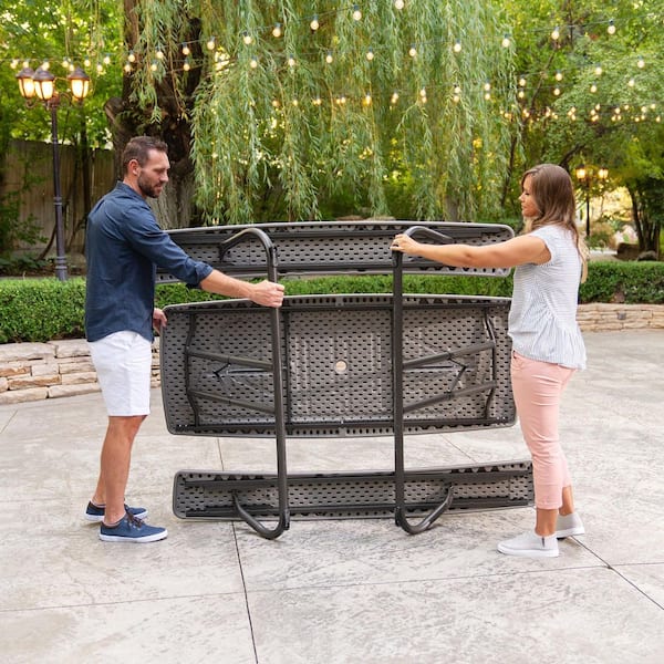 Lifetime 72 in. Bronze Sand Rectangle Steel Frame Picnic Table in